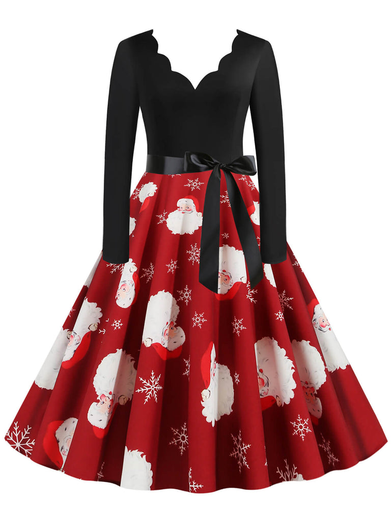 Robe rouge avec ceinture à col en V du Père Noël des années 1950