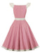 Robe trapèze rose années 50 avec col en cœur et nœud