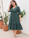 Robe à pois grande taille à manches mi-longues et col en V des années 1950