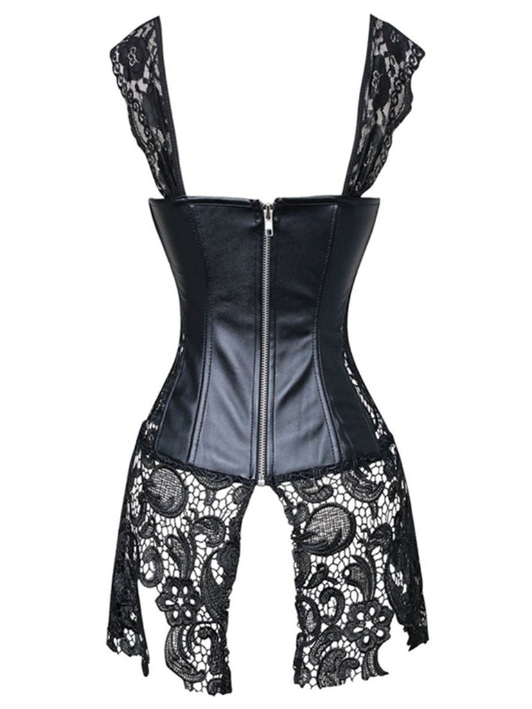 Corset en dentelle gothique en cuir noir Steampunk