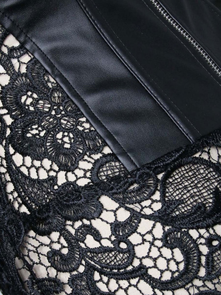 Corset en dentelle gothique en cuir noir Steampunk