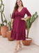 Robe à pois grande taille à manches mi-longues et col en V des années 1950