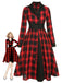 [Prévente] Robe noire et rouge à revers boutonné à carreaux vichy des années 1950
