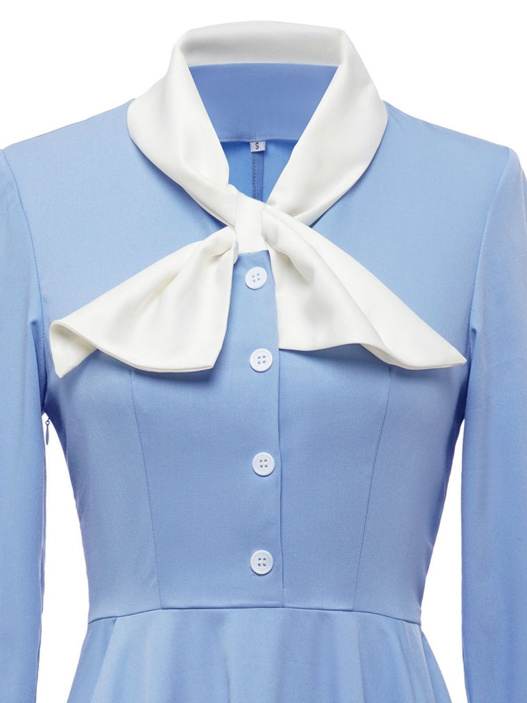 Robe Trapèze à Boutons Bleus des Années 1950