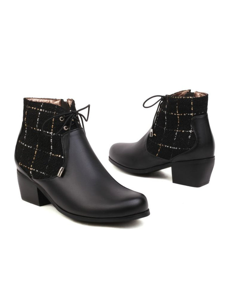 Bottines à plateforme solides à carreaux rétro