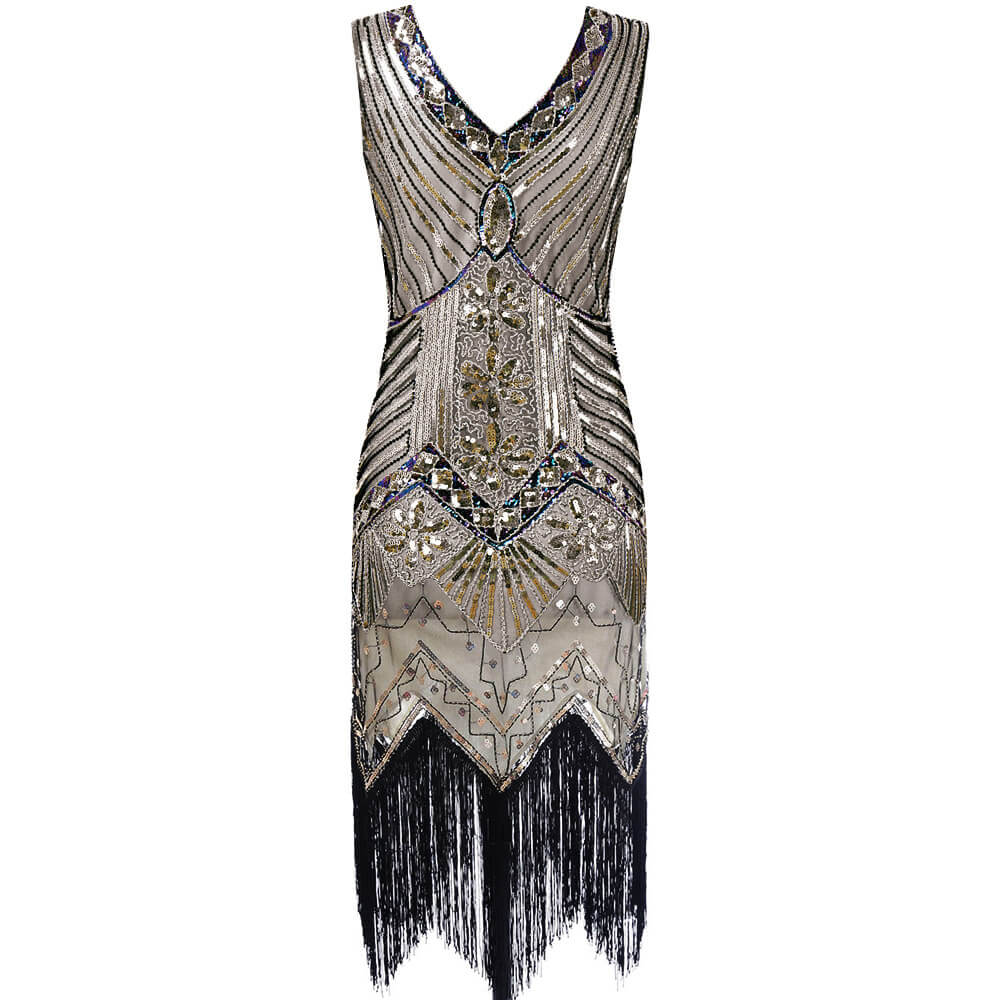 Robe Charleston Vintage Années 20 à Franges Paillettes Gatsby Cocktail Chic