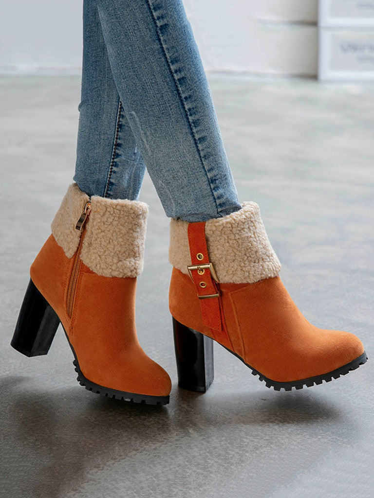 Bottes Courtes Retro Plus Velours Gros Talons