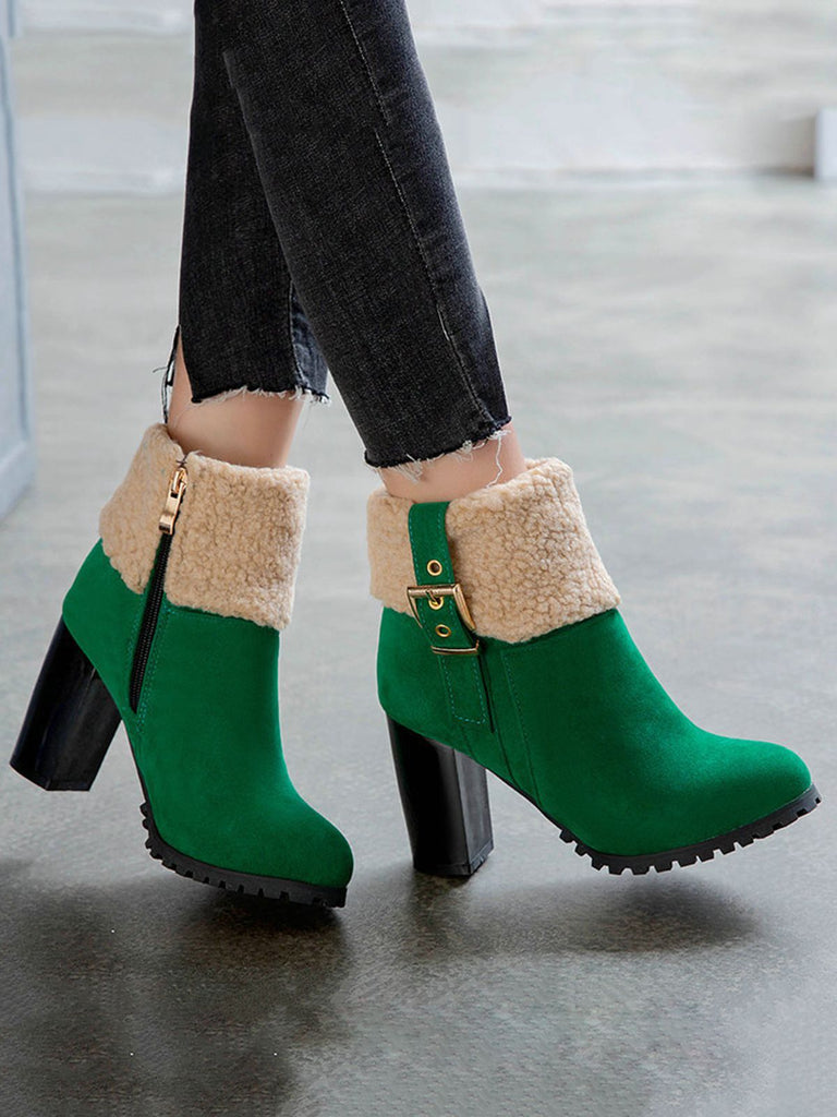 Bottes Courtes Retro Plus En Velours Gros Talons