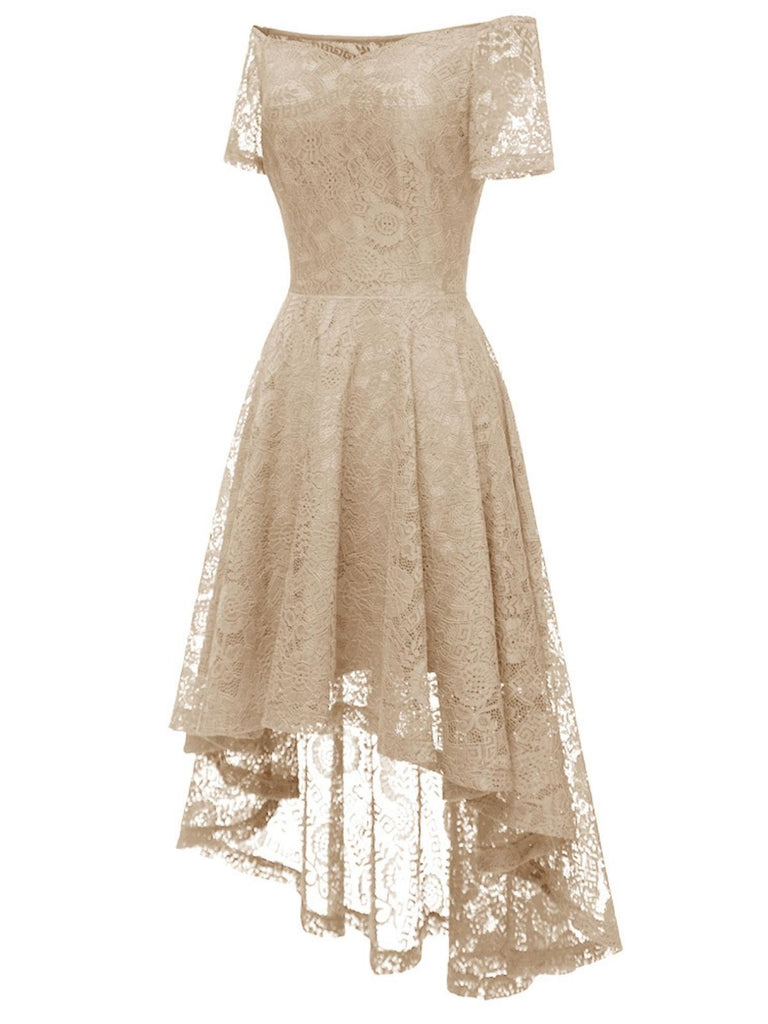 Robe en dentelle florale à épaules dénudées des années 1950