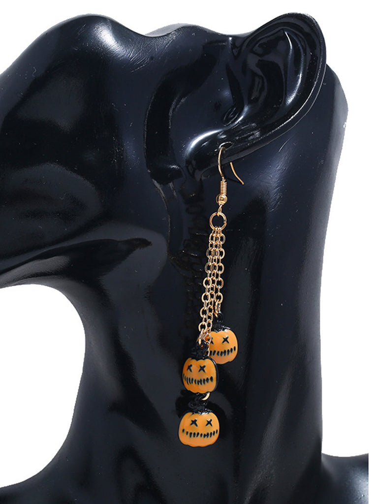 Boucles d'Oreilles avec Chaîne Longue Citrouille Toussaint Halloween