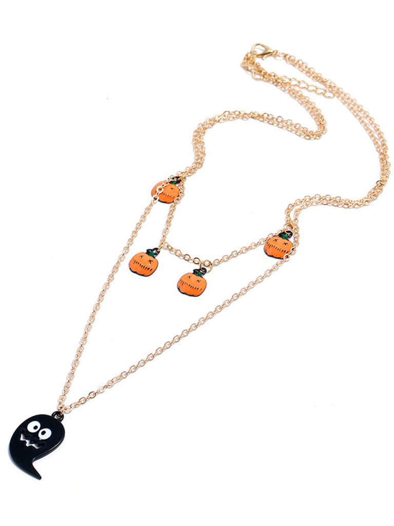 Collier Chaîne Double Rang Citrouille Fantôme Toussaint Halloween