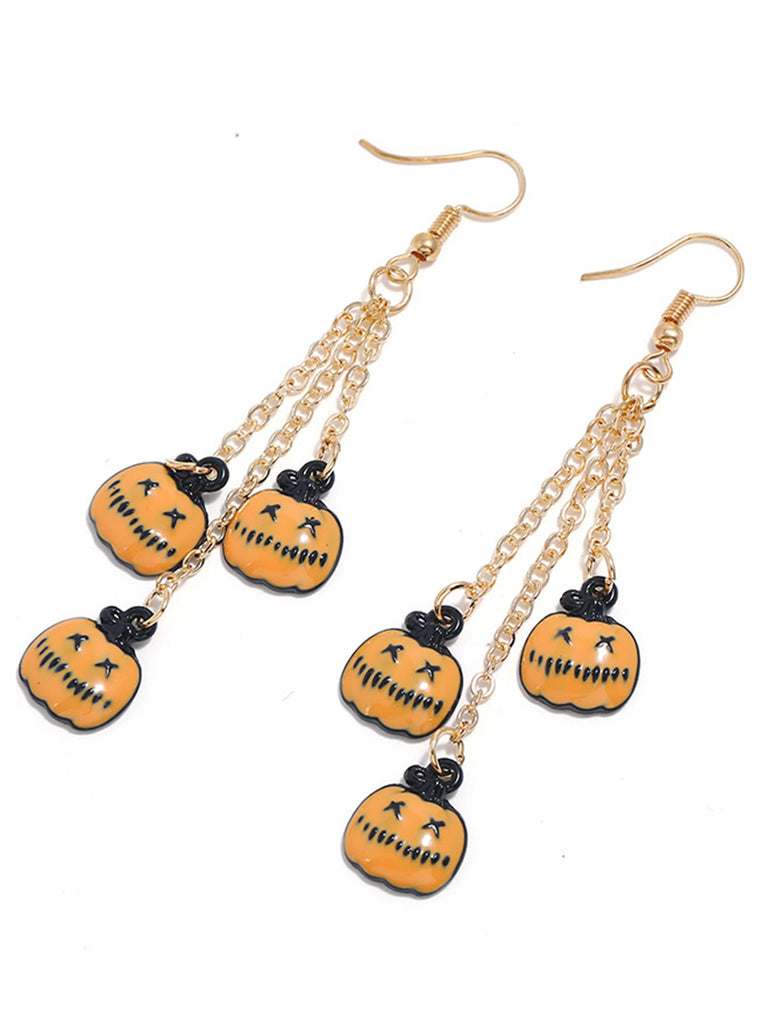 Boucles d'Oreilles avec Chaîne Longue Citrouille Toussaint Halloween