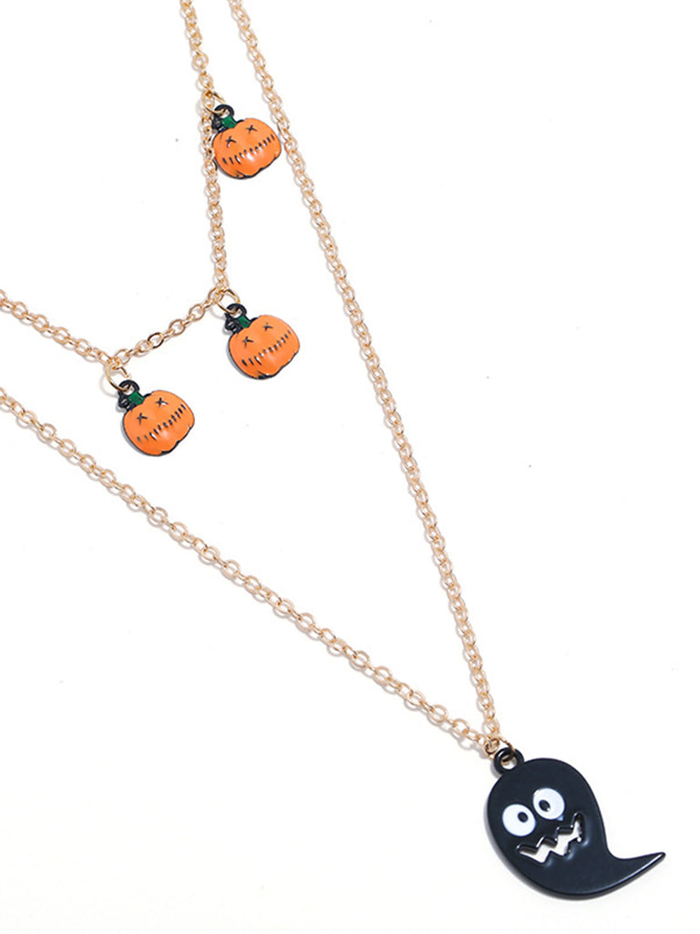 Collier Chaîne Double Rang Citrouille Fantôme Toussaint Halloween