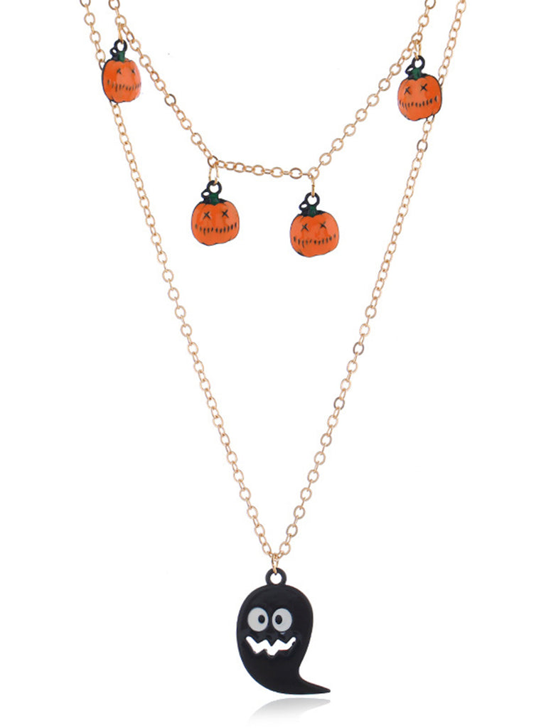 Collier Chaîne Double Rang Citrouille Fantôme Toussaint Halloween