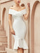 Robe de Soiréé Blanc Ceremonie Mariage Vintage Aux Épaules Dénudées à Volants
