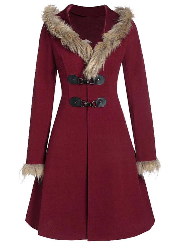 Manteau garni de fourrure à boucle solide des années 1950