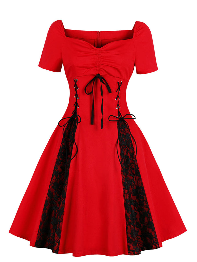 Robe Rockabilly Swing Vintage Année 50 Dentelle Lacets Cocktail Chic