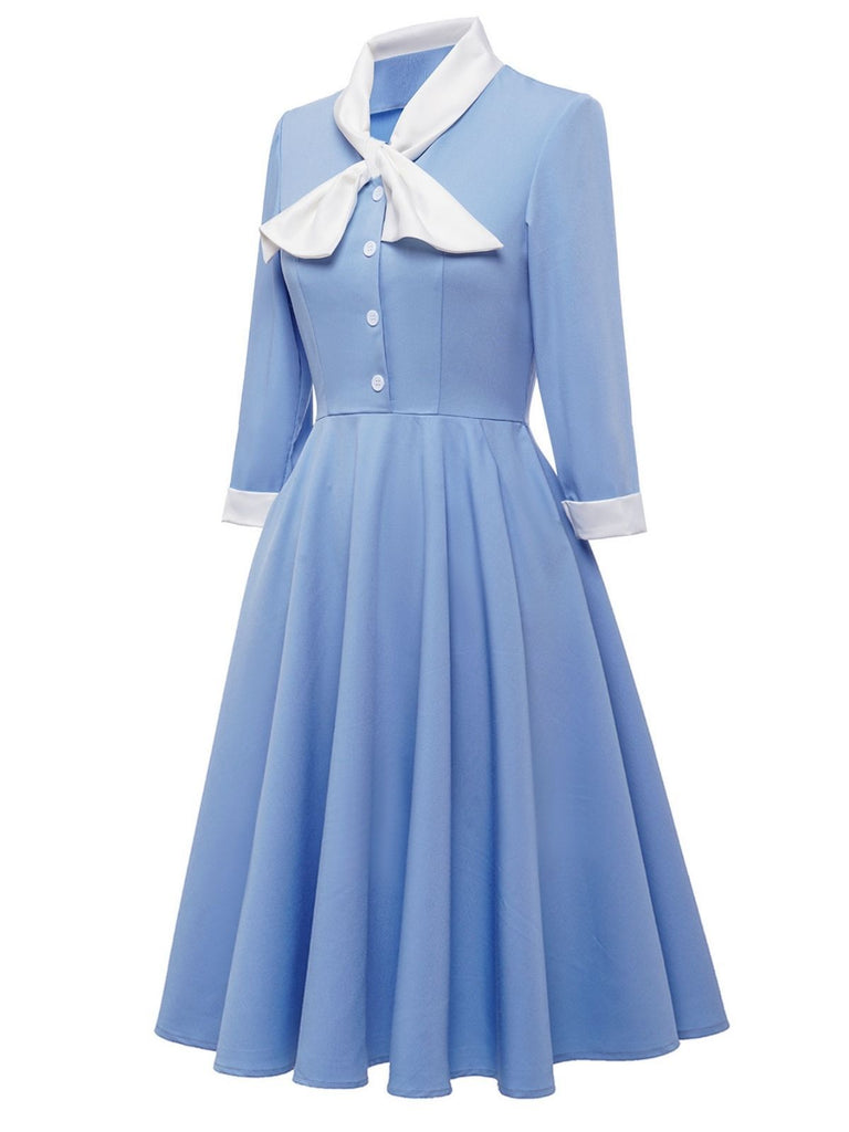 Robe Trapèze à Boutons Bleus des Années 1950