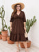 Robe à pois grande taille à manches mi-longues et col en V des années 1950