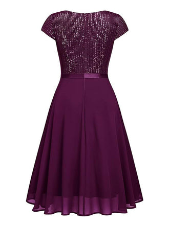 Robe trapèze à volants en mousseline de soie à paillettes des années 1940