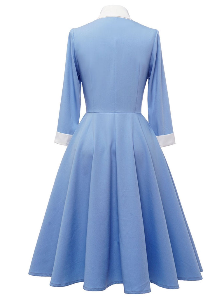 Robe Trapèze à Boutons Bleus des Années 1950