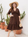 Robe à pois grande taille à manches mi-longues et col en V des années 1950