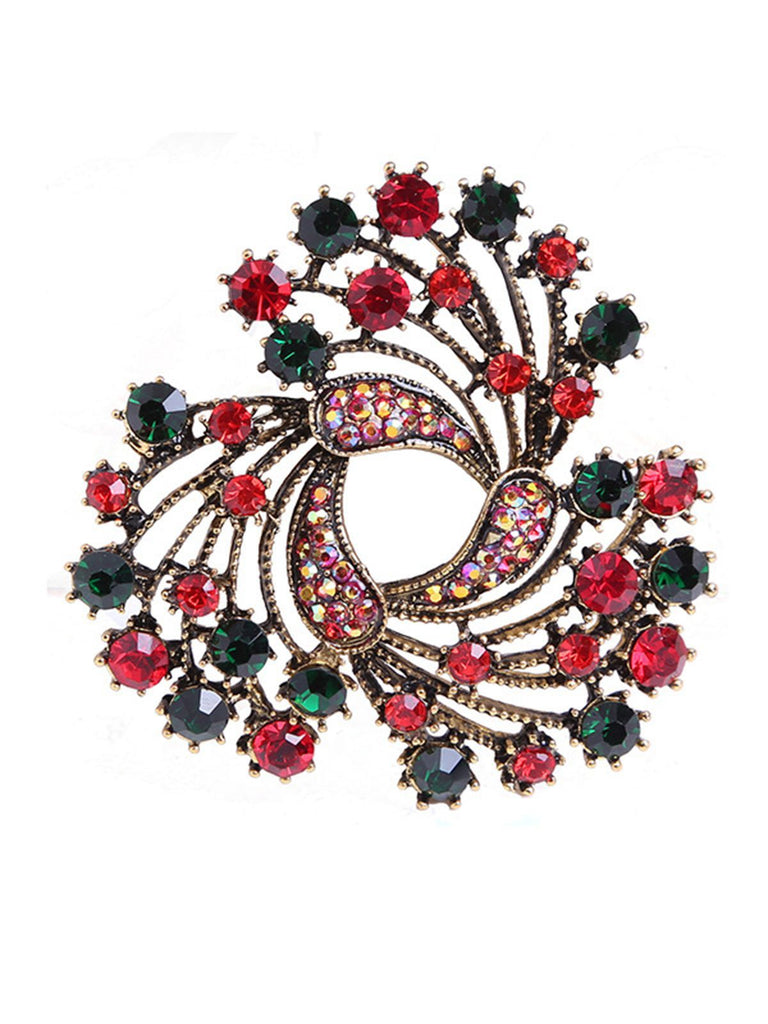 Broche Strass Couronne De Noël Rétro