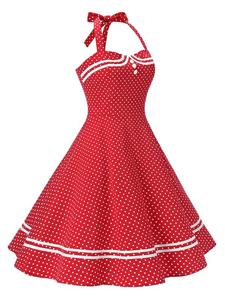 Robe Rockabilly Rouge à Pois des Années 1950