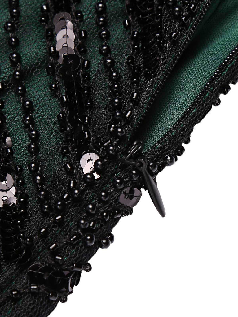 [Produits en Liquidation] Robe Flapper à Paillettes Vert Foncé Années 1920