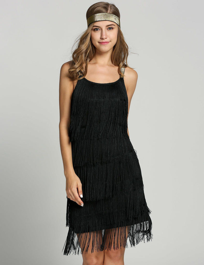 Robe Charleston Cocktail Vintage Année 20 à Franges Gatsby avec Ceinture Chic