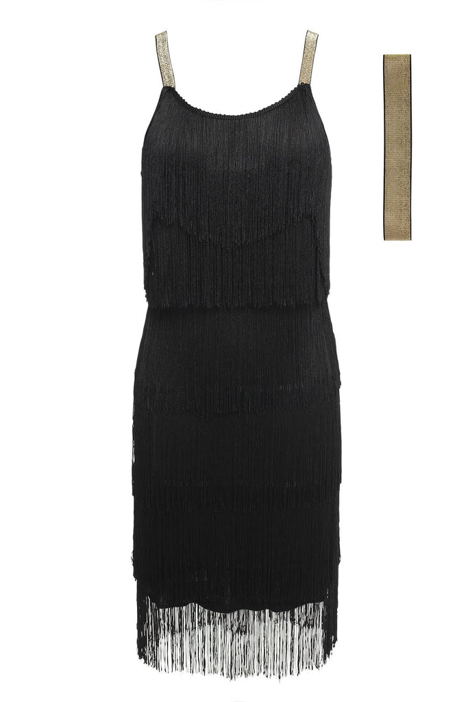 Robe Charleston Cocktail Vintage Année 20 à Franges Gatsby avec Ceinture Chic