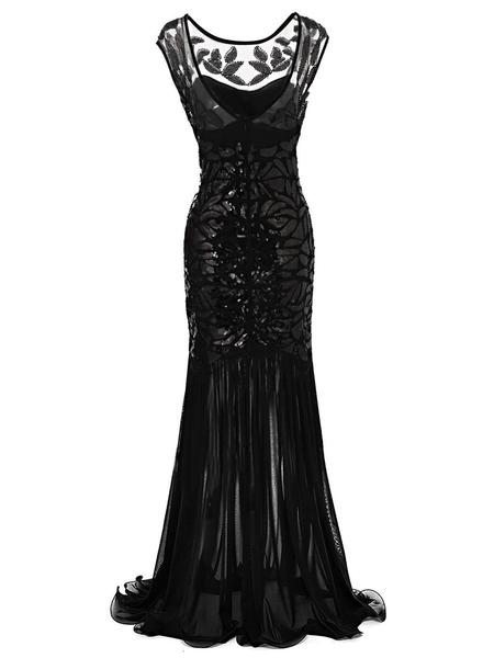 Paillettes noires Années 20 Flapper Plus Taille Robe avec 20s Accessoires  Set