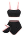 Maillot de bain noir années 40 à bretelles spaghetti contrastantes