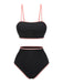 Maillot de bain noir années 40 à bretelles spaghetti contrastantes