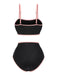 Maillot de bain noir années 40 à bretelles spaghetti contrastantes