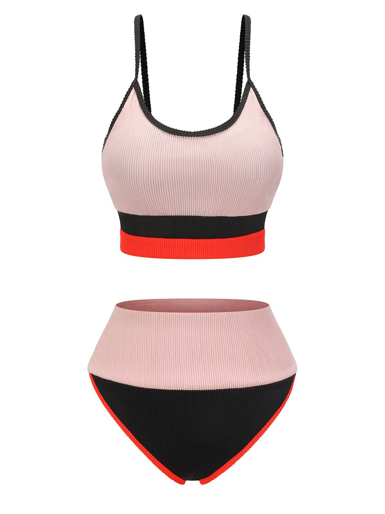Maillot de bain 1940s rose patchwork à bretelles spaghetti