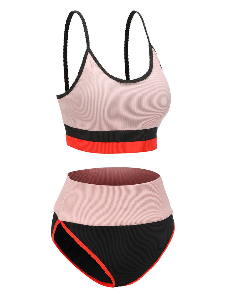Maillot de bain 1940s rose patchwork à bretelles spaghetti