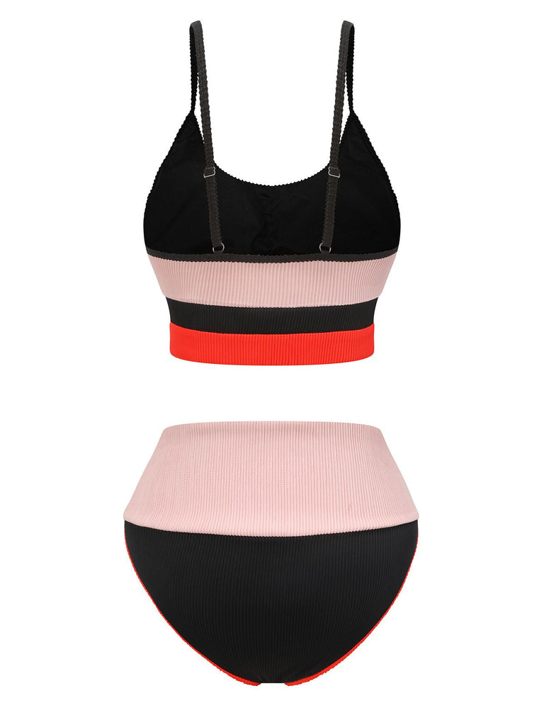 Maillot de bain 1940s rose patchwork à bretelles spaghetti