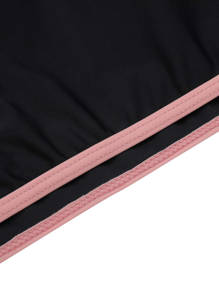 Maillot de bain noir années 40 à bretelles spaghetti contrastantes