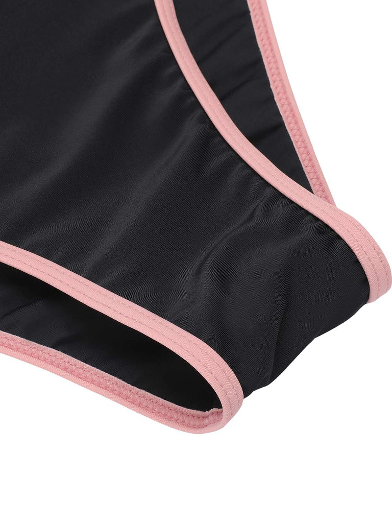 Maillot de bain noir années 40 à bretelles spaghetti contrastantes