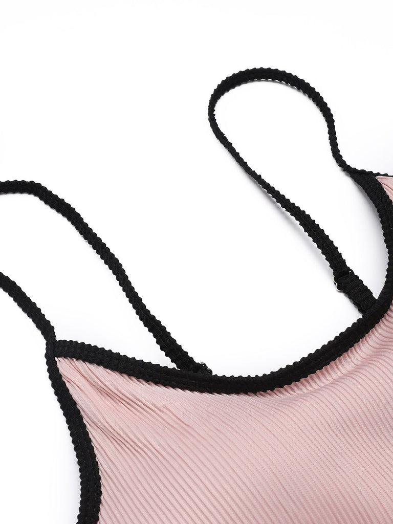 Maillot de bain 1940s rose patchwork à bretelles spaghetti