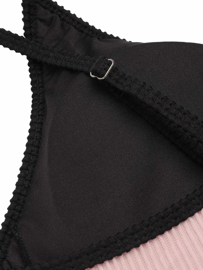 Maillot de bain 1940s rose patchwork à bretelles spaghetti