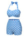 Ensemble de bikini dos nu bleu à pois années 1950