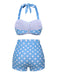 Ensemble de bikini dos nu bleu à pois années 1950