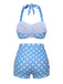 2PCS Ensemble de bikini dos nu bleu à pois années 1950