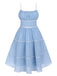 Robe Trapèze Bleu Ciel à Pois et Bretelles Années 1950
