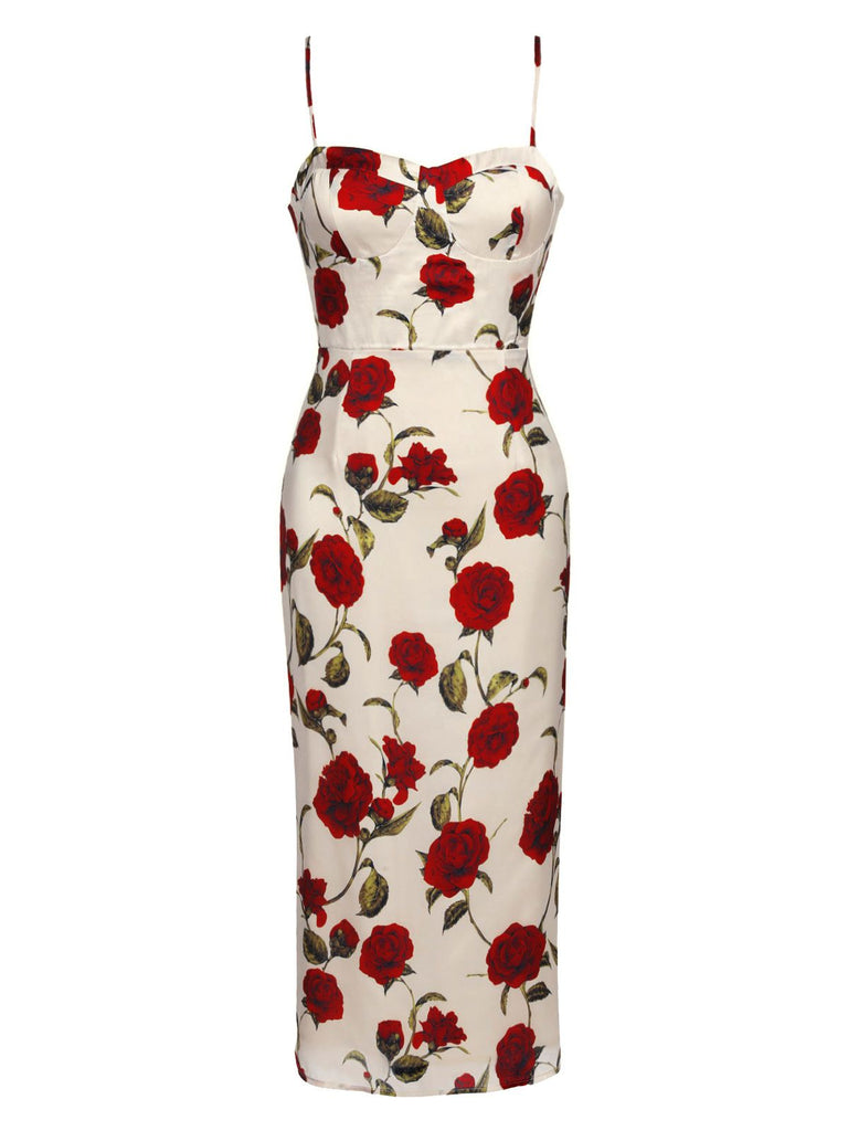 Robe Crayon à Bretelles Roses des Années 1960