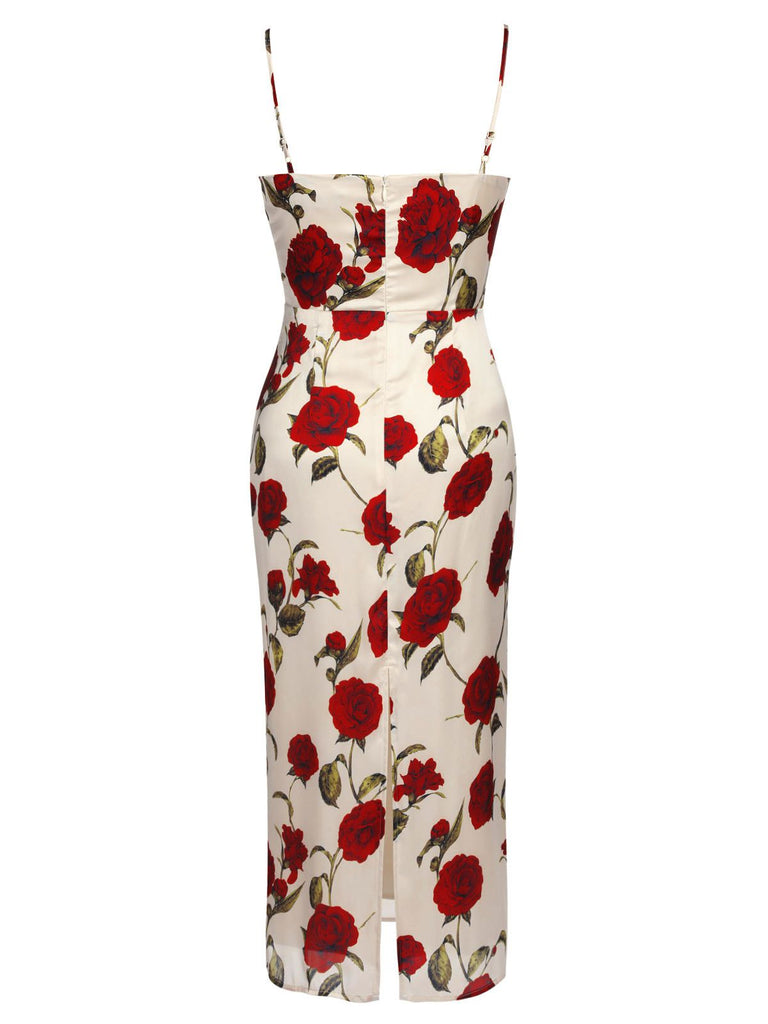 Robe Crayon à Bretelles Roses des Années 1960
