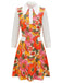 Robe patchwork de fleurs à revers orange des années 1960