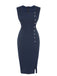 Robe crayon à boutons décoratifs bleu marine des années 1960